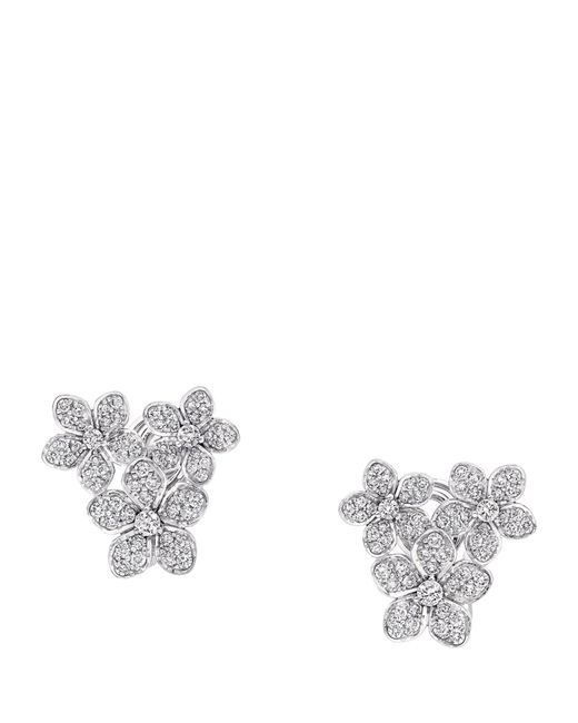Graff Metallic White Gold And Diamond Wild Flower Cluster Earrings