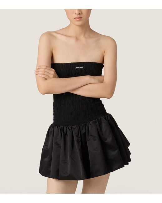 Miu Miu Black Silk-Blend Shirred Mini Dress