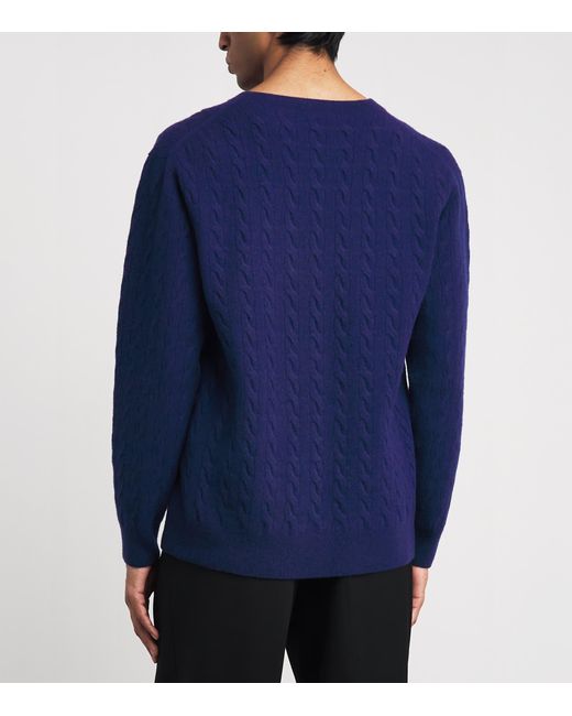 Tom Ford Blue Wool Cable-Knit V-Neck Sweater for men