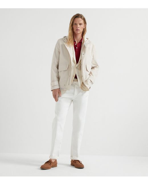 Brunello Cucinelli White Wool-Sea Island Cotton Stripe Blazer for men