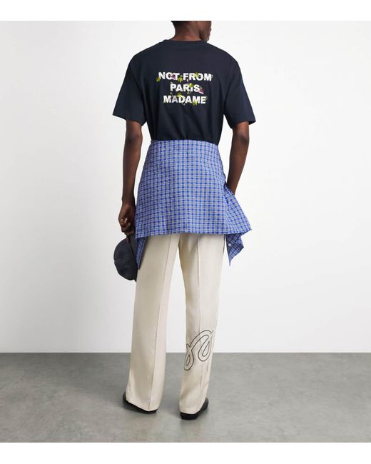 Drole de Monsieur Blue Cotton Vine Slogan T-Shirt for men