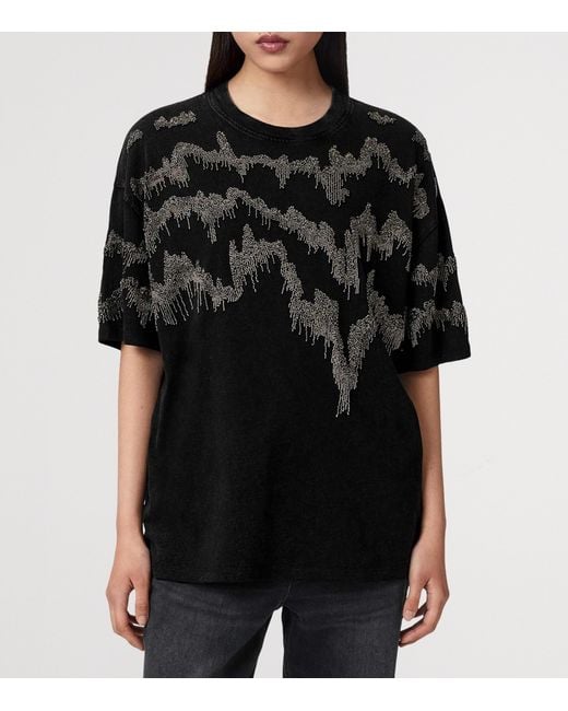 AllSaints Black Embellished Maia Etta T-Shirt