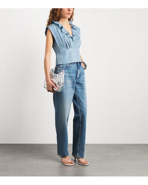 Sandro Blue Sequinned Stripe Top
