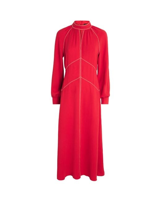 ME+EM Red Panelled Raglan-Long-Sleeves Woven Maxi Dress