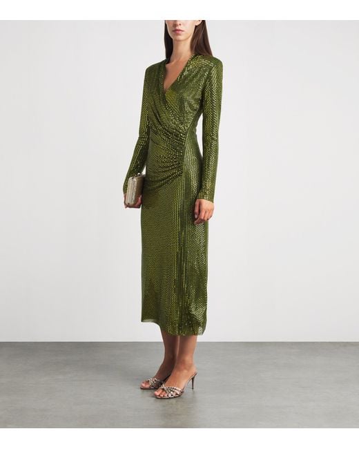 Self-Portrait Green Rhinestone-Detail Midi Dress