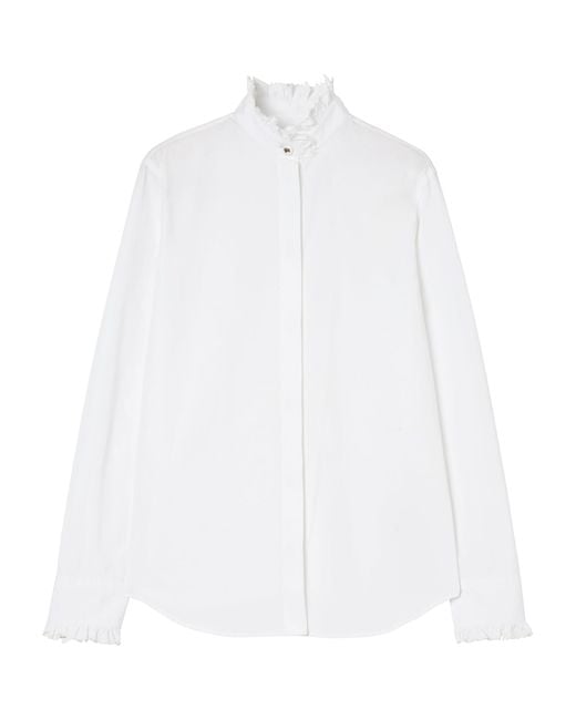 Burberry White Cotton Poplin Ruffle Shirt