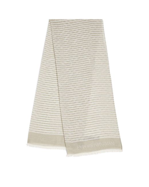 Emporio Armani White Cotton Striped Scarf for men