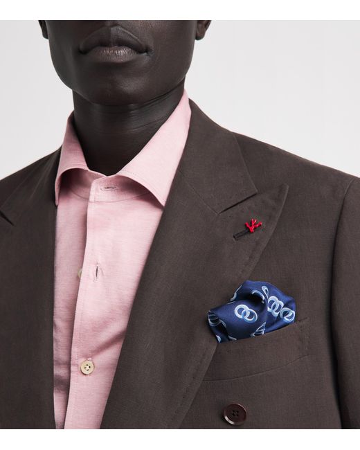 Isaia Blue Silk Printed Pocket Square for men