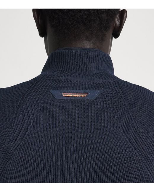 Sease Blue Virgin Wool-Shell Bomber Jacket for men
