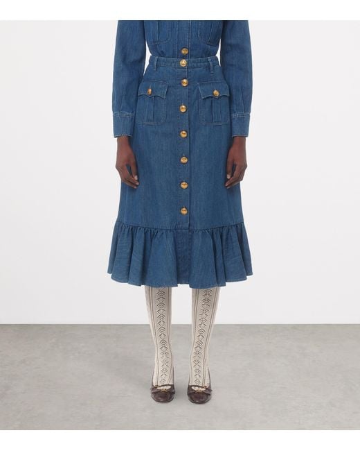 Valentino Blue Denim Midi Skirt