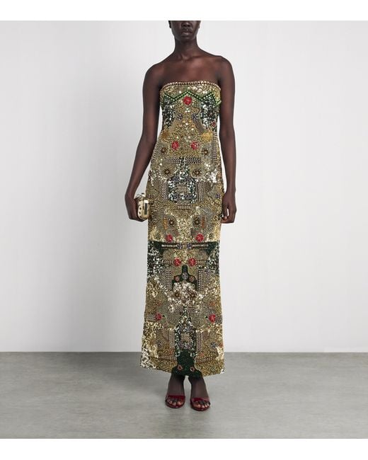 Alice + Olivia Metallic Hand-Embroidered Delora Column Gown