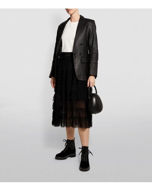 Maje Black Semi-Sheer Midi Skirt