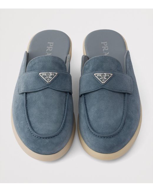 Prada Blue Suede Triangle Mules for men