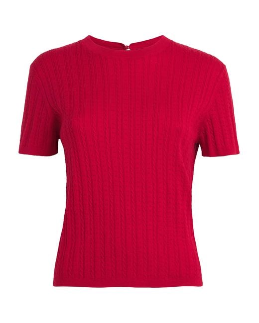 Maje Red Cotton-Blend Cable Knit Sweater