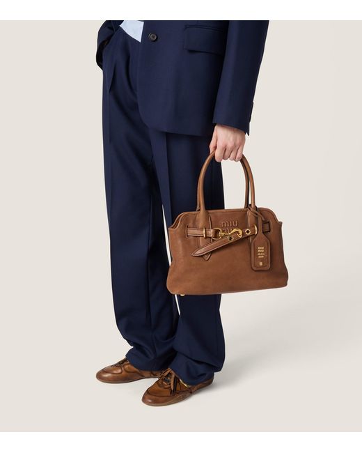 Miu Miu Brown Nappa Leather Aventure Top-Handle Bag