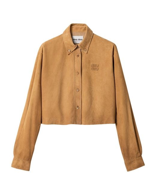Miu Miu Natural Waxed Suede Cropped Shirt
