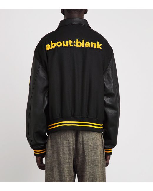 About Blank Black Leather-Wool Letterman Jacket for men