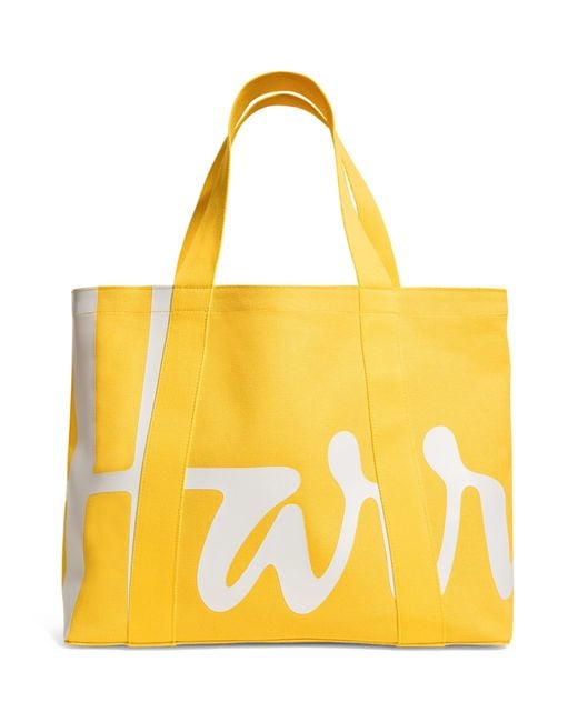 Harrods Yellow Medium Cotton Logo Tote Bag