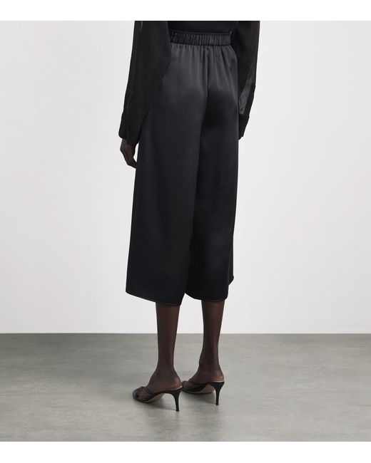 Eleventy Black Silk Pleated Cropped Trousers