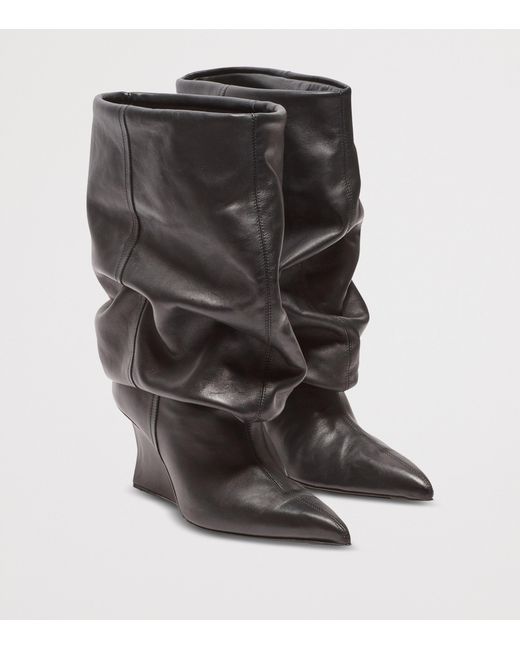 Balmain Black Leather Wedge Ankle Boots 60