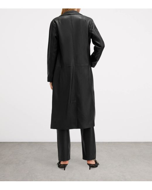AllSaints Black Leather Aire Coat