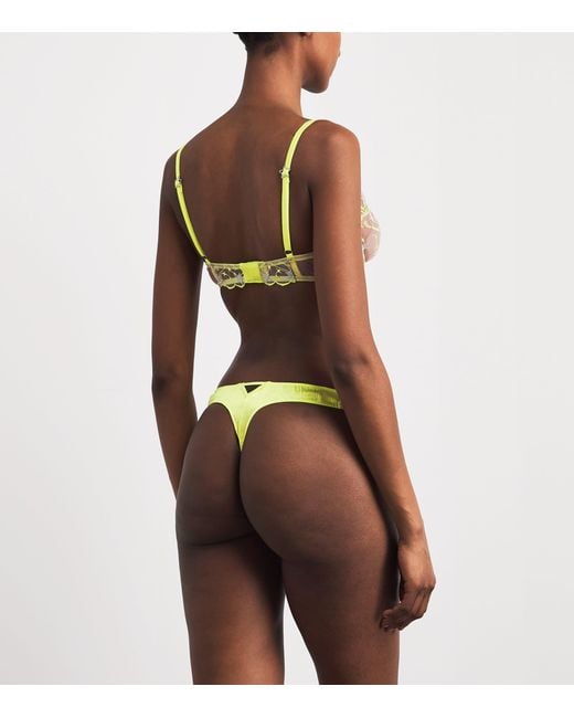 Fleur du Mal Yellow Silk Embroidered Étoile Thong