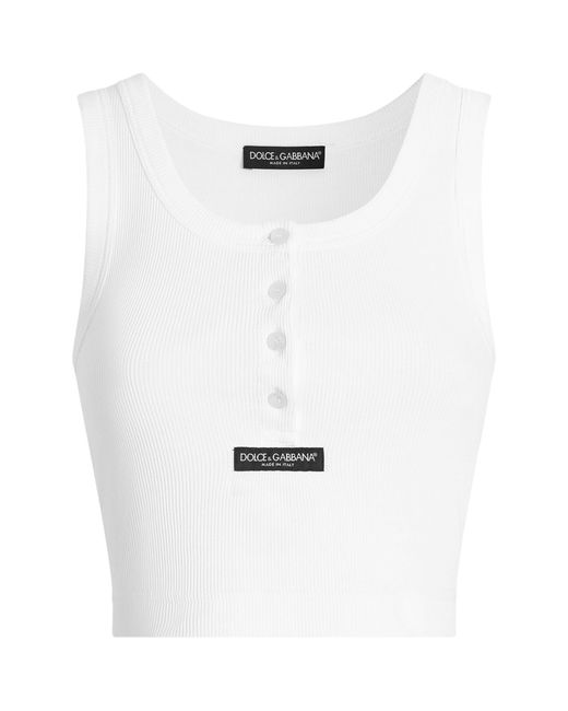 Dolce & Gabbana White Cotton Buttoned Tank Top