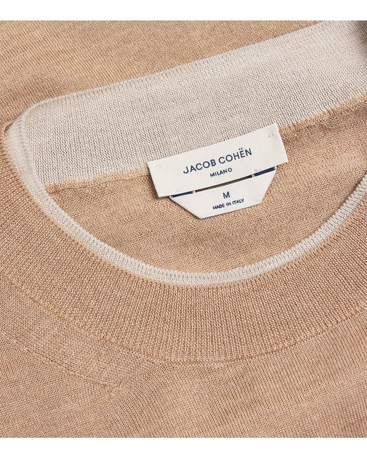 Jacob Cohen Brown Wool-Silk Contrast-Neckline Sweater for men
