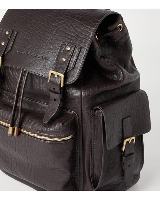 Brunello Cucinelli Black Leather Flap Closure Backpack for men