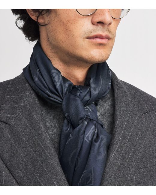 Giorgio Armani Blue Silk Jacquard Stole Scarf for men