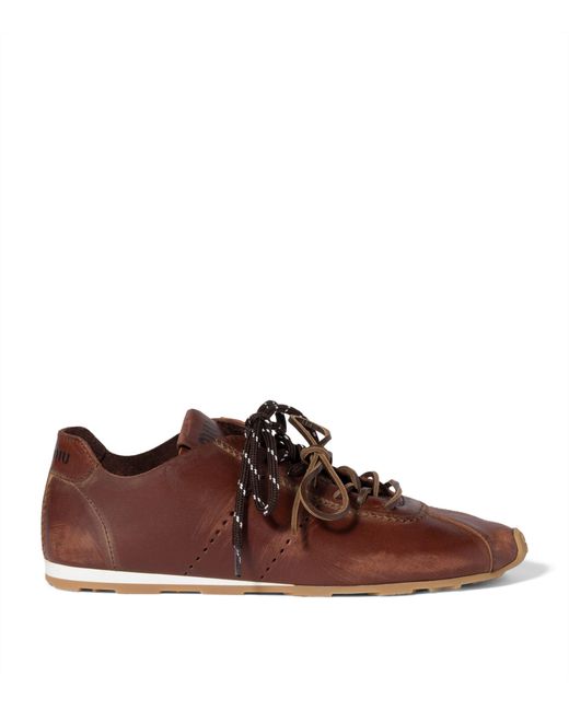 Miu Miu Brown Leather Plume Sneakers