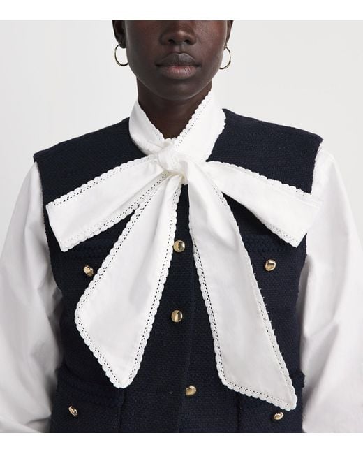 Maje White Cotton Pussybow Shirt
