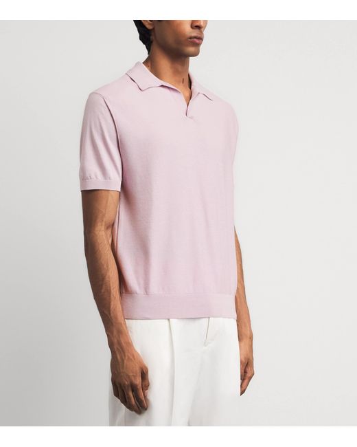 Canali Pink Cotton-Silk Open Collar Polo Shirt for men