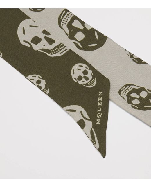 McQueen Natural Silk Skull Skinny Scarf