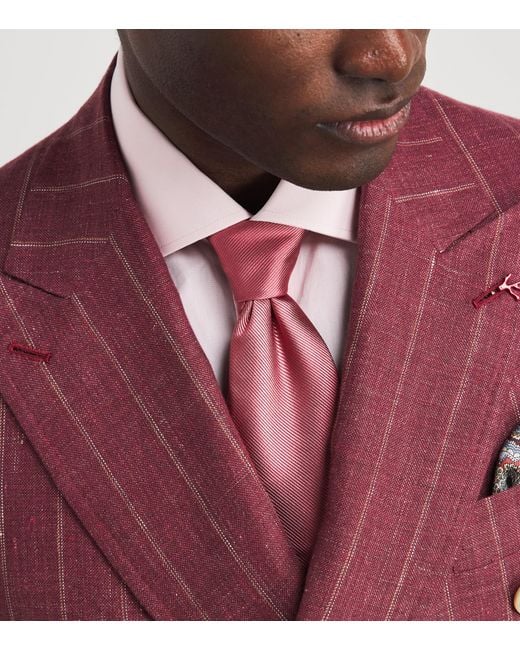 Isaia Pink Silk Woven Tie for men