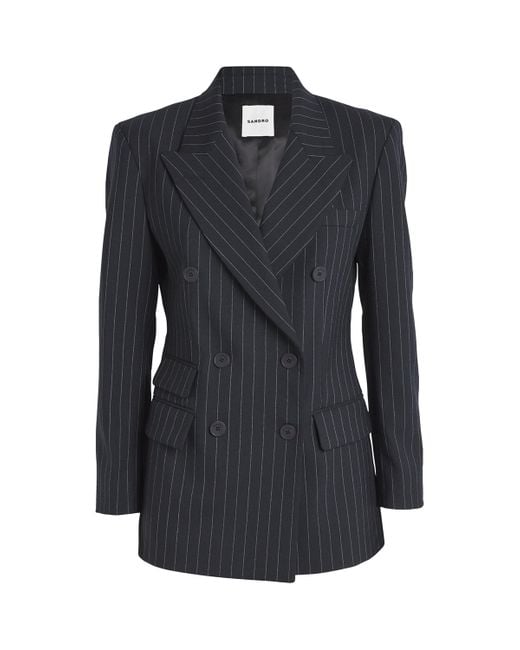 Sandro Black Striped Double-Breasted Blazer