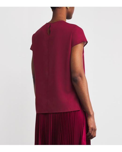 Joseph Red Wool-Blend Sheer Broca Blouse