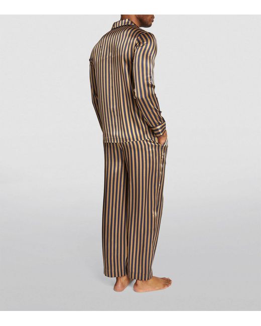Derek Rose Blue Silk Striped Brindisi Pyjama Set for men