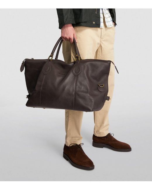 Barbour Brown Medium Leather Explorer Holdall for men
