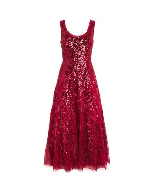 Needle & Thread Red Sequin-Embellished Ballerina Midi Dress