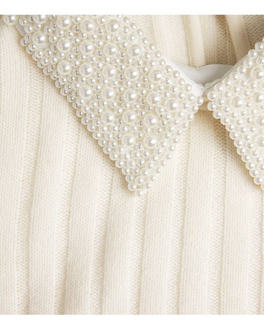 Maje White Wool-Blend Pearl-Collar Sweater