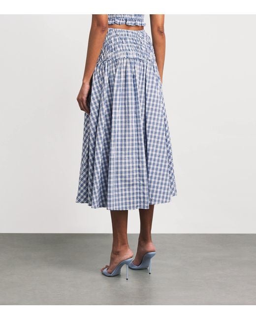 Maje Blue Embellished Check Midi Skirt