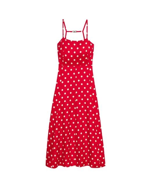 Maje Red Linen-Blend Polka-Dot Maxi Dress