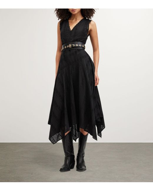 AllSaints Black Organic Cotton Avania Midi Dress