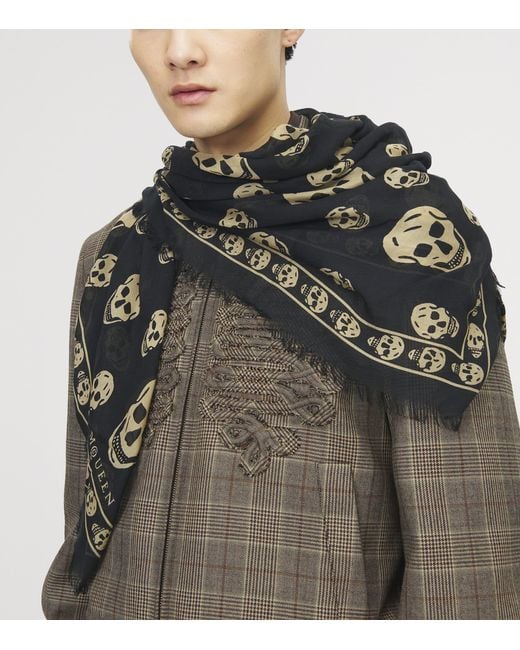 McQueen Black Modal-Silk Skull Scarf for men