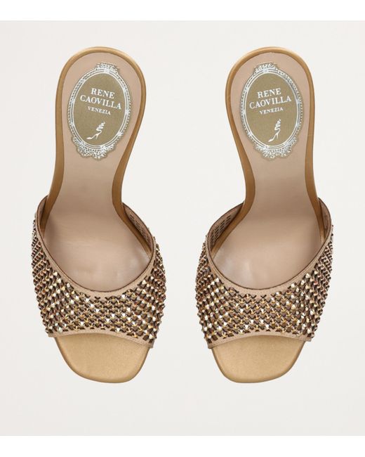 Rene Caovilla Metallic Satin Strass Heeled Mules 105
