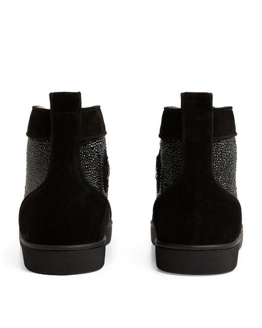 Christian Louboutin Black Louis Strass High-Top Suede Sneakers for men