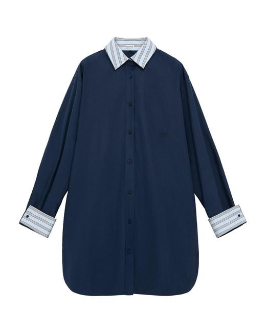 Loewe Blue Stretch-Cotton Midi Shirt Dress