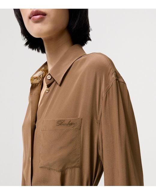 Burberry Brown Silk Crepe De Chine Mini Shirt Dress