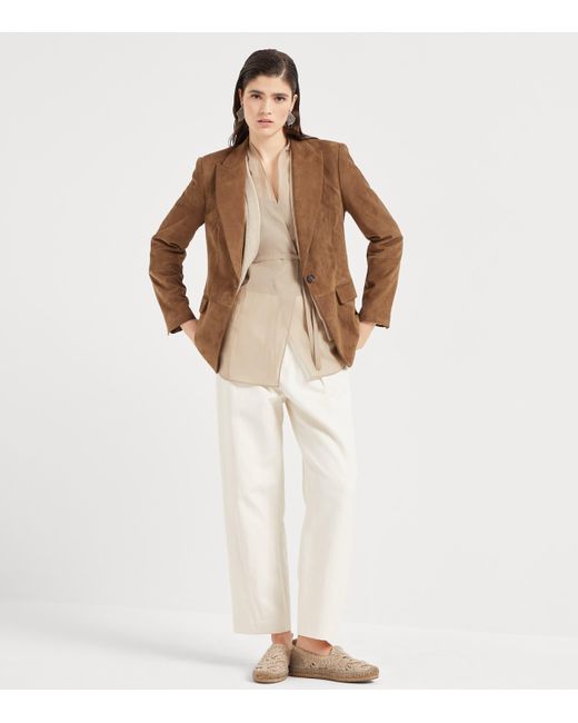 Brunello Cucinelli Brown Suede Peaked Lapel Blazer